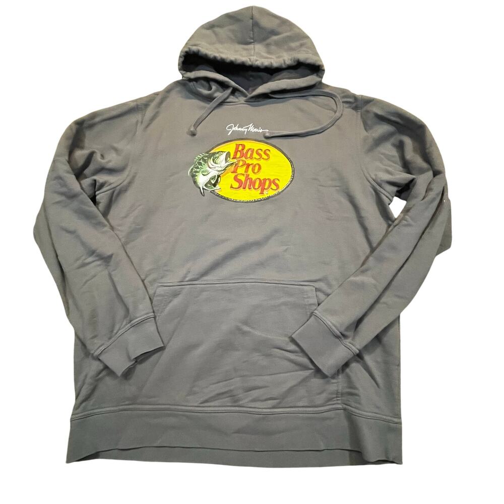 Bass Pro Shops Fishing Hoodie Large Gray Logo‎ Graphic Pullover Angler